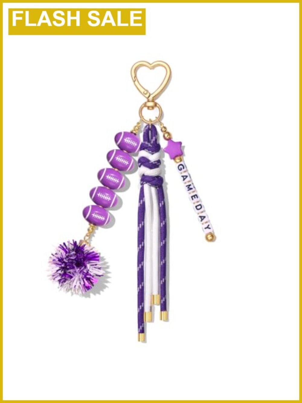 Football Bag Charm Keychain Purse Accessory Game Day Metal Nylon